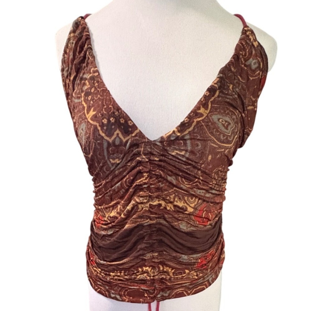 Free People NWT Paisley Ruched Cami Top Womens M Rust Orange Boho Festival Tank